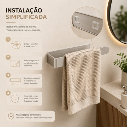 Passo a passo de instalação do porta-toalhas adesivo sem furos